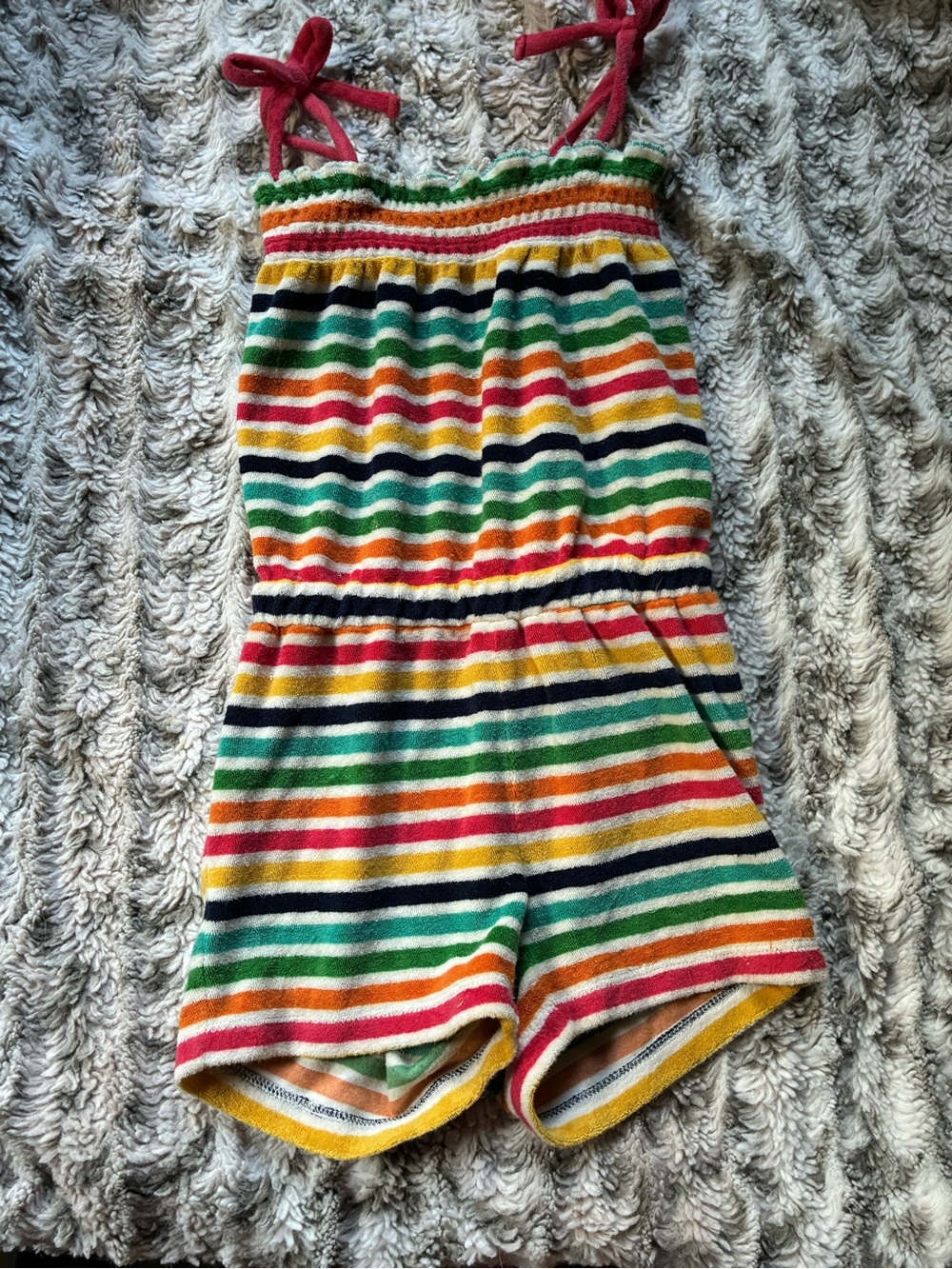 Hanna Andersson Rainbow Stripe Terry One-Piece romper - Red, Yellow, Green, Navy